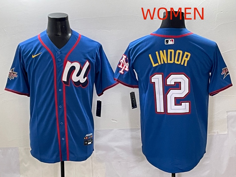 Women 2025 New York Mets #12 Lindor Blue All star Nike MLB Jersey style 005